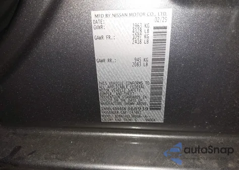 2025 Nissan Altima Sv Fwd z USA, uszkodzony, nr VIN 1N4BL4DV4SN366939